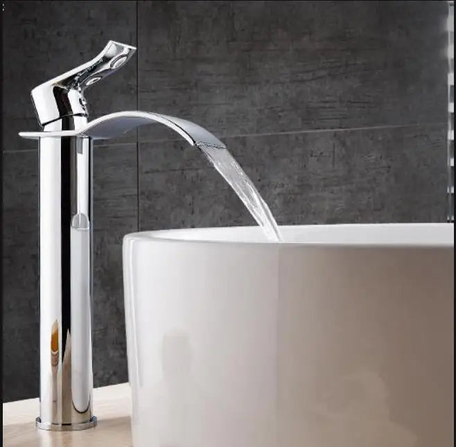 Basin Faucet Gold and White Waterfall Faucet Brass Bathroom Faucet Bathroom Basin Faucet Mixer Tap Hot and Cold Sink Faucet