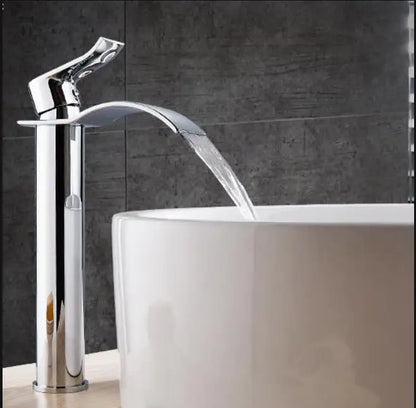 Basin Faucet Gold and White Waterfall Faucet Brass Bathroom Faucet Bathroom Basin Faucet Mixer Tap Hot and Cold Sink Faucet