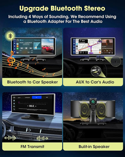 Srnubi 11.26 Inch 4K Dash Cam Wireless CarPlay & Android Auto Portable Car DVR Intelligent Systems Video Recorder GPS Navigation