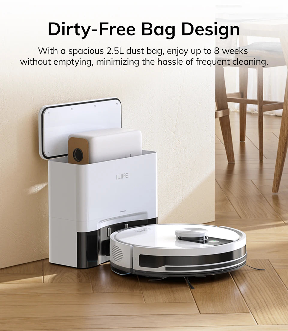ILIFE A12 Pro Robot Vacuum and Mop Combo, Self Emptying Station for 60 Days, LiDAR Navigation, Home Mapping, No-Go Zones, 2.4G WiFi/App/Alexa/Remote Control, for Hard Floors