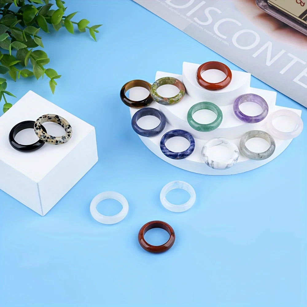 1Pc Natural Stone Band Rings Amethyst Rose Quartz Obsidian Finger Solid Ring Women Men Minimalist Reiki Healing Jewelry Gift