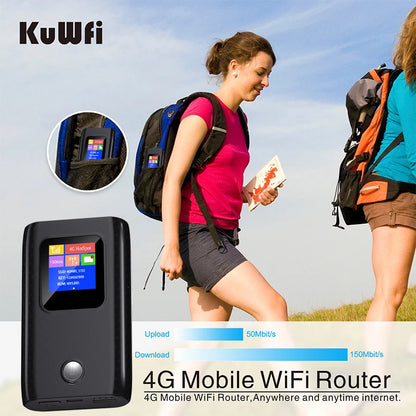 KuWFi CAT4 4G Mobile Router 2.4G Wireless WiFi Hotspot Portable Travel Mini LTE Router SIM Card Slot Built-in 6000mAh Battery