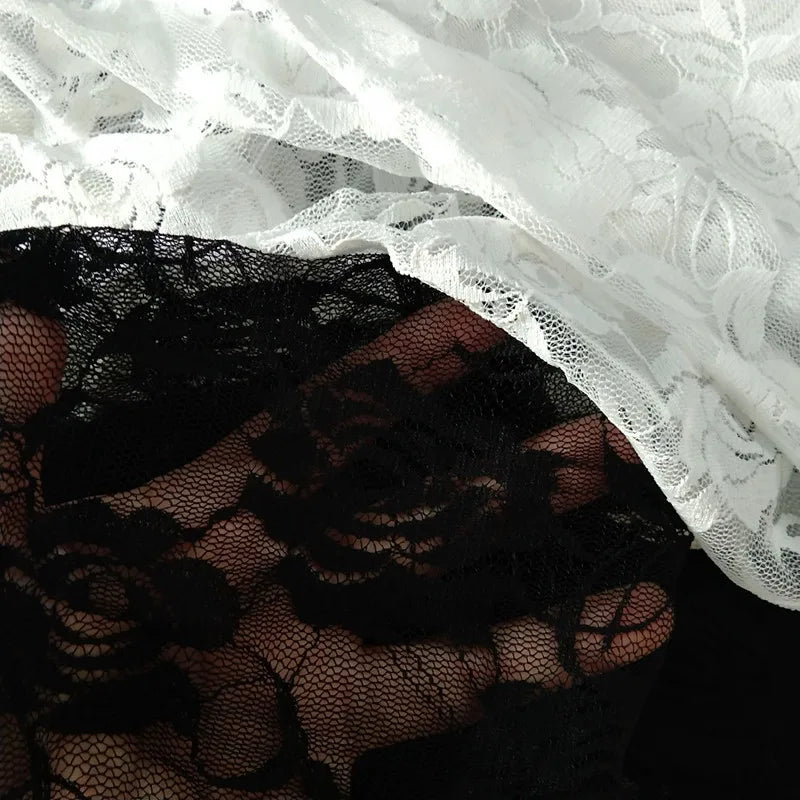 New Retro Sexy Net Yarn Lady Rose Lace Elegant Through Leggings Pants Footless Black White Women Summer Skinny Nine Pants