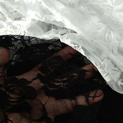 New Retro Sexy Net Yarn Lady Rose Lace Elegant Through Leggings Pants Footless Black White Women Summer Skinny Nine Pants