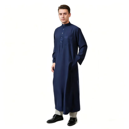Men's Saudi Arabic Stand Collar Long Sleeve Robe Ramadan Muslim Robe Middle East Islamic Clothing