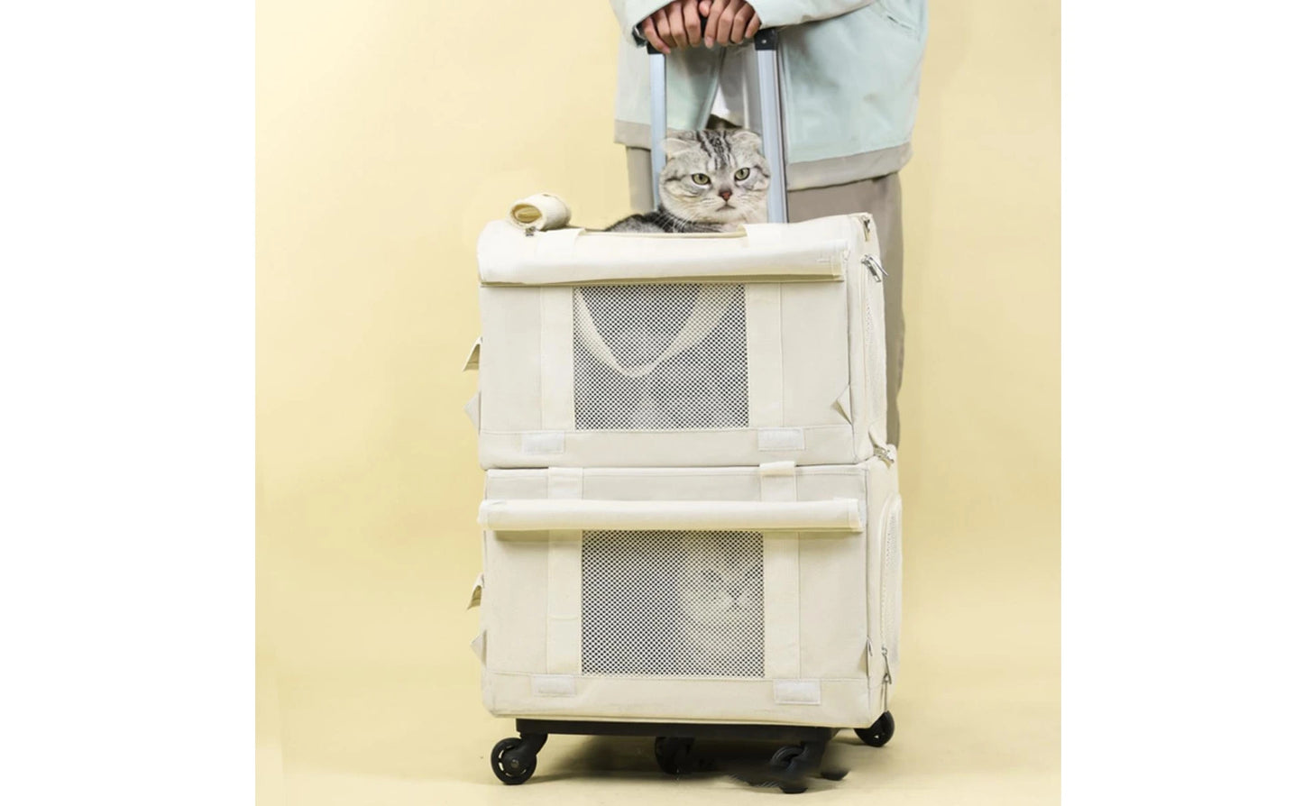 Pet Carrier with Telescopic Handle Foldable Pet Carrier Trolley Travel Bag Portable Long-Lasting for Cats, Outings