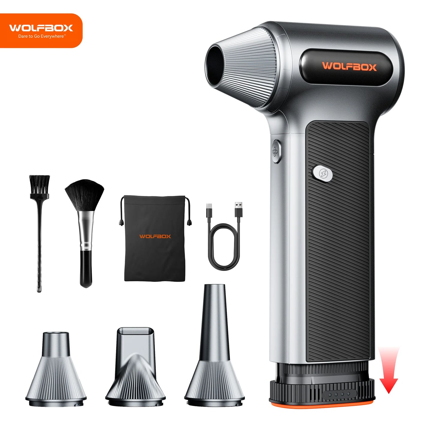 WOLFBOX MF200 Electric Powerful Fan Duster Wireless Air Blower Air Duster 3-Speed Adjustable Portable Fan for Car/Home/Outdoor