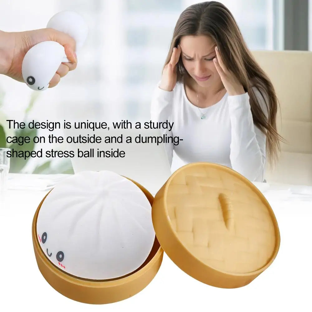 Colorful Dumpling Squishes Stress Balls Fidget Sensory Toys Simulation Food Squishies Bun With Steamer Dough Ball Gifts