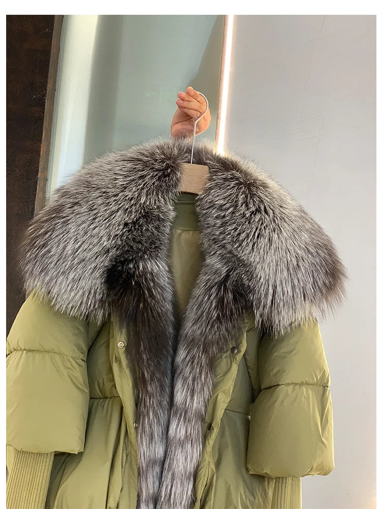 Oversized Winter Warm Real Fox Fur Collar Black Down Coat Women Puffer Outerwear Jackets 2024 Autumn Winter