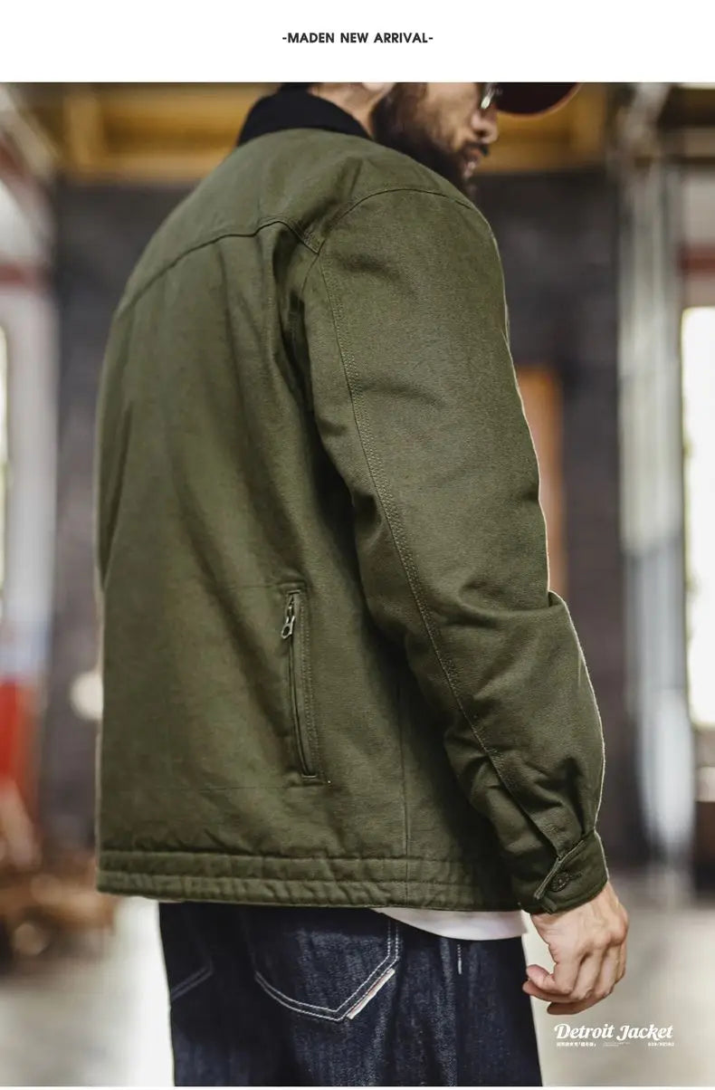 Maden Men’s Padded Cotton Jacket 415g Heavy Fabric Quilted Lining Detroit Workwear Retro Hunter Style Warm Winter Coat