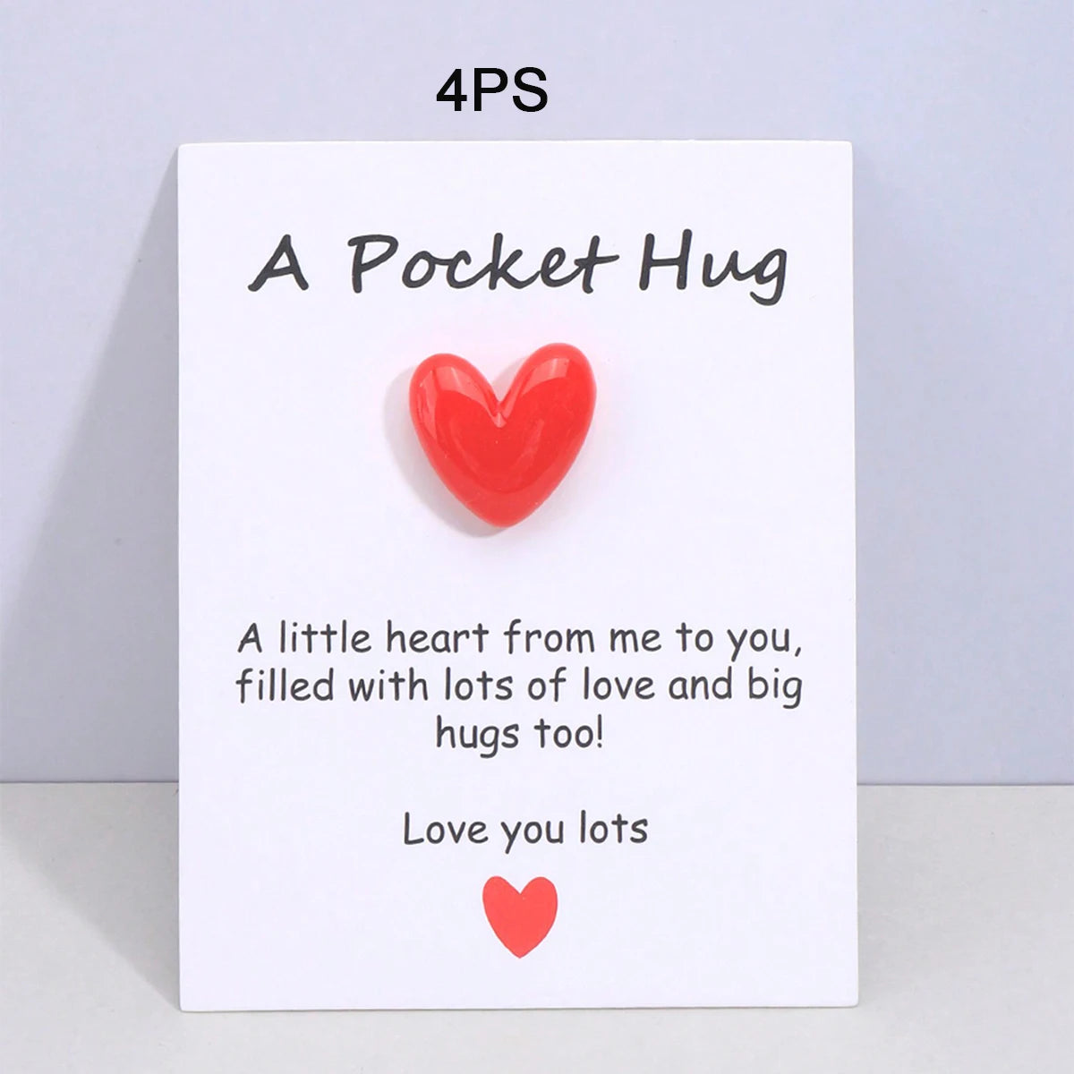 4 Pack Small Cute Pocket Hug Cards, Heart Shape Encouragement Greeting Cards, Mini Love Cards for Birthday Valentine