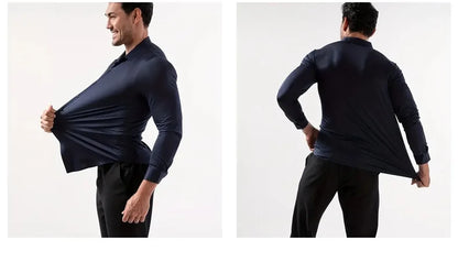 New Design Men's Solid Shirt Long Sleeve Autumn High Elasticity Casual Wrinkle Free No ironing Business Formal White Blue Social