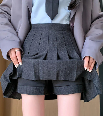 Autumn Winter Woolen Pleated Skirts Women New Korean High Waist Slimming Mini Skirt Ladies Preppy Style Side Zipper A-Line Skirt