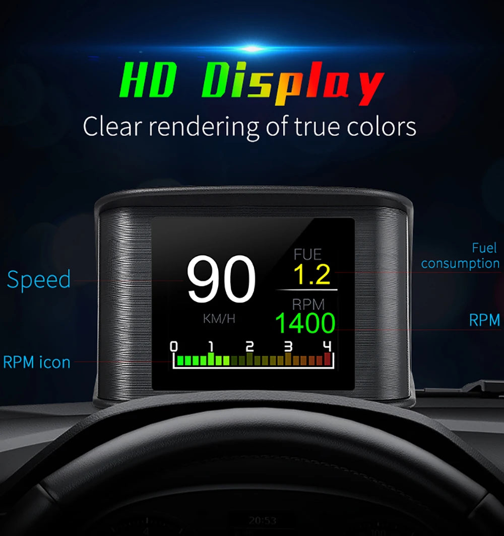 Updated P10-PRO OBD2 HUD With Russia Korean Language Smart Digital Meter On Board Computer Digital Speedometer Overspeed Alarm