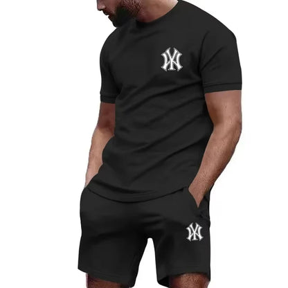 New hot selling 2026 men's two-piece sportswear short sleeved T-shirt and pants set running and fitness sportswear summer