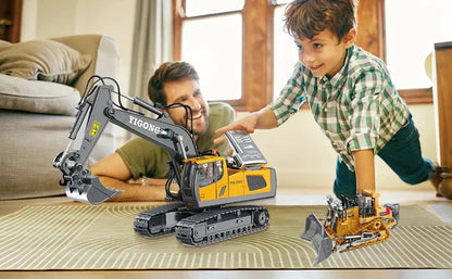4WD Remote Control Excavator 4x4 Alloy Dump Truck Bulldozer Radio Model RC Car Construction Vehicle with Lights Sound Toy Gift