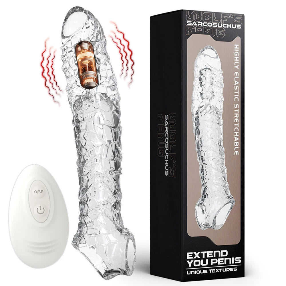 Penis Extension Sleeve Vibration Extend Adult Sex Toys Reusable Penis Sleeve Delay Ejaculation Dick Sleeve Sex toys for Men 18+
