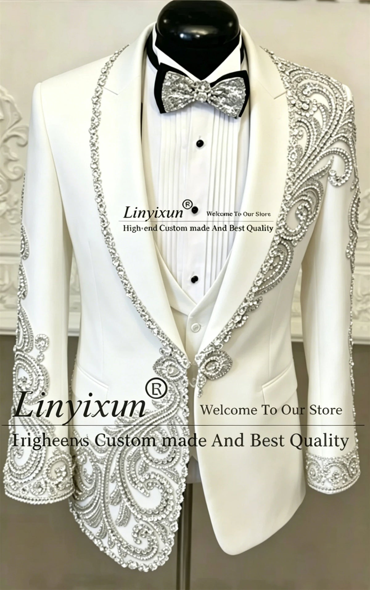 Designer Style Sparkling Diamond Men Suits For Wedding Prom Blazers Outfits 3 Pieces Groom Tuxedos Customized trajes para hombre