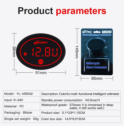 New Model Fashion Multi-functional  4-in-1 Motorcycle Touch Screen Voltmeter TIME TEMPERATURE With RGB