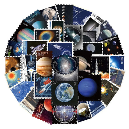 10/55PCS Interstellar Space Planets Stamps Transparent Stickers Creative Universe Aesthetic Decals Toy DIY Laptop Phone Guitar