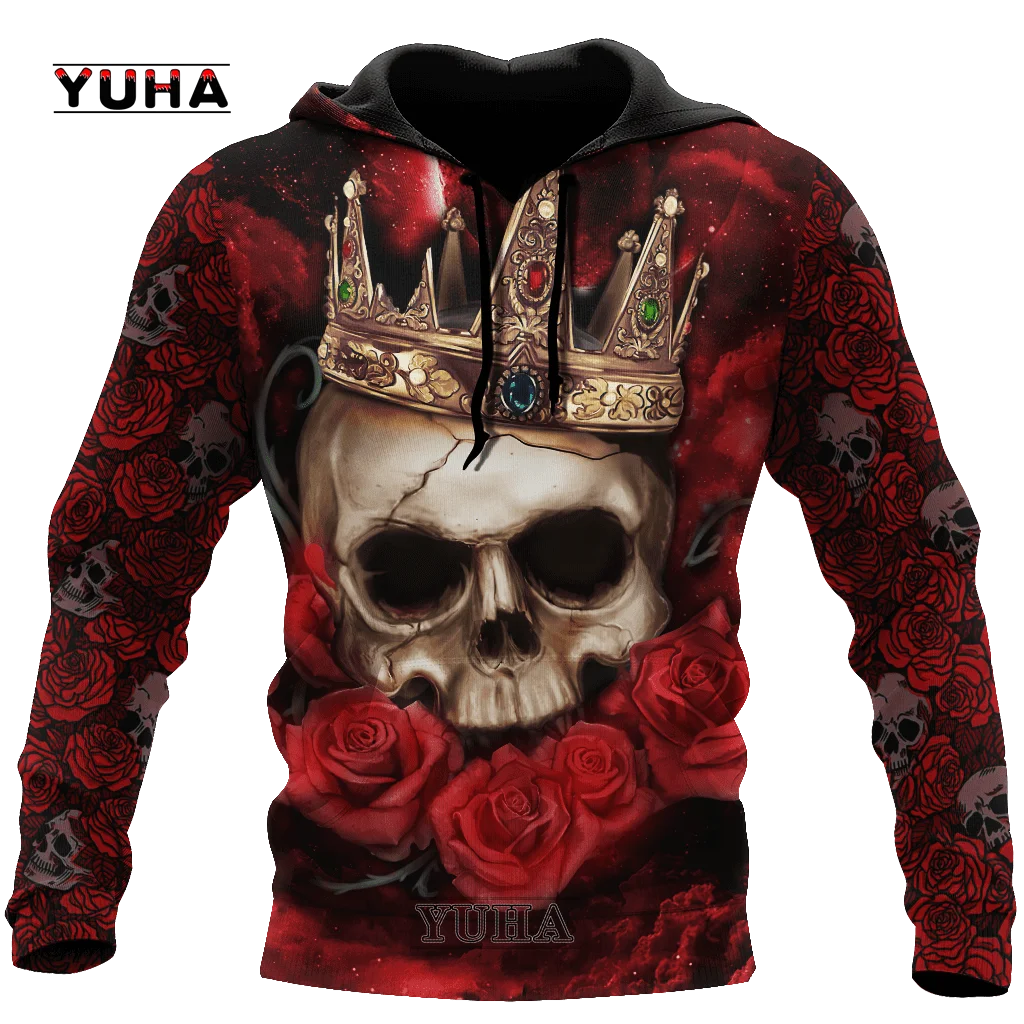 Dark  Red Skull Tattoo 3D All Over Printed Men's Hoodie & Sweatshirt Spring and  Autumn Unisex  Hoodies Casual Sportswear