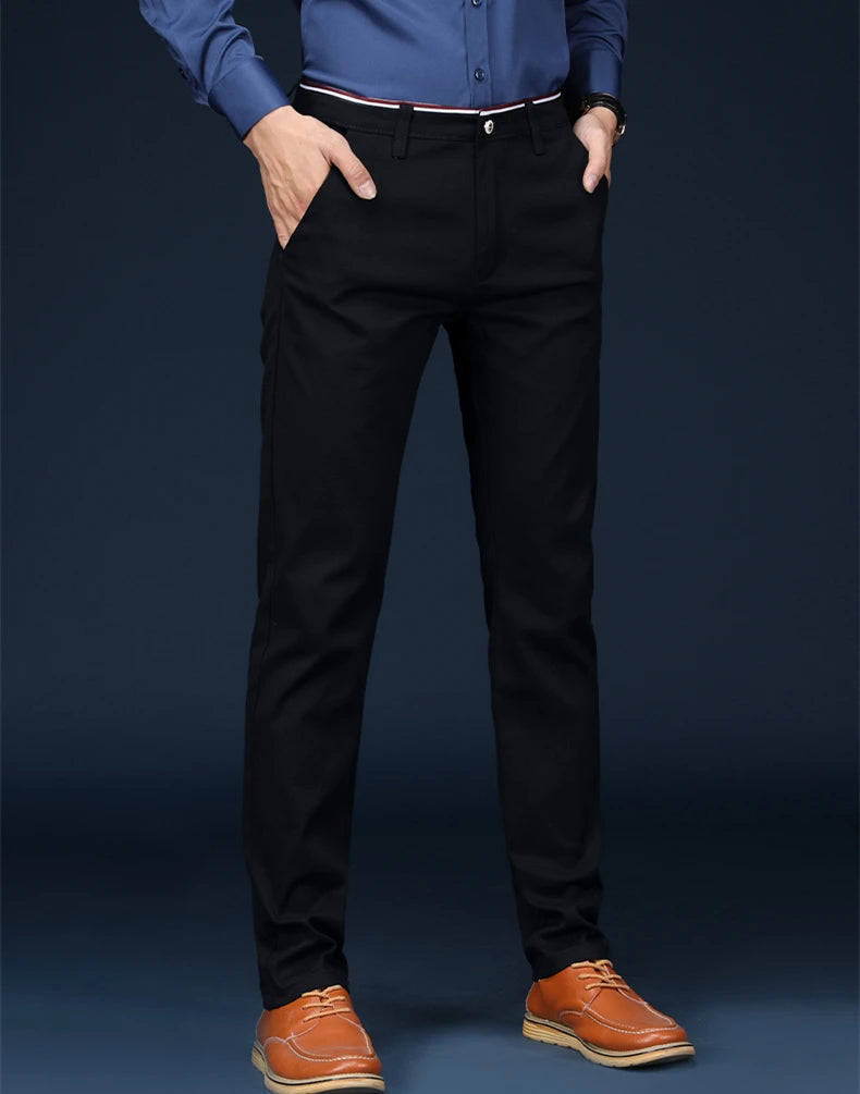 2026 Black Pants Men Plaid Trousers, Spring / Autumn New Fashion Slim Pants Men Gray Stripe Slacks 28-38 Pantalones Hombre