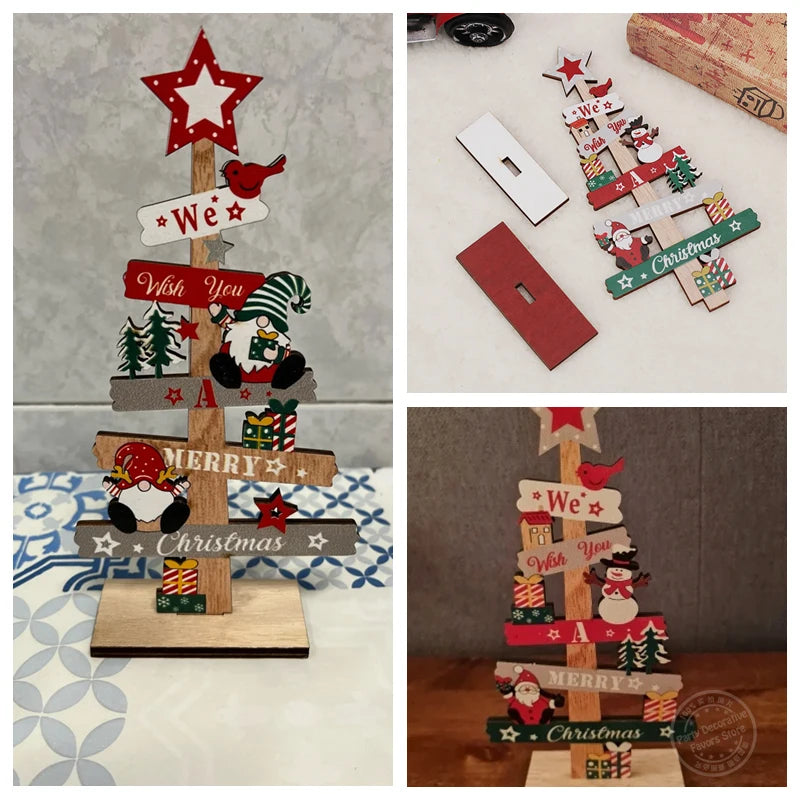 Wooden Christmas Tree Desktop Ornament Santa Claus Merry Christmas Sign Plaque Xmas Decoration for Home 2026 New Years Noel Gift