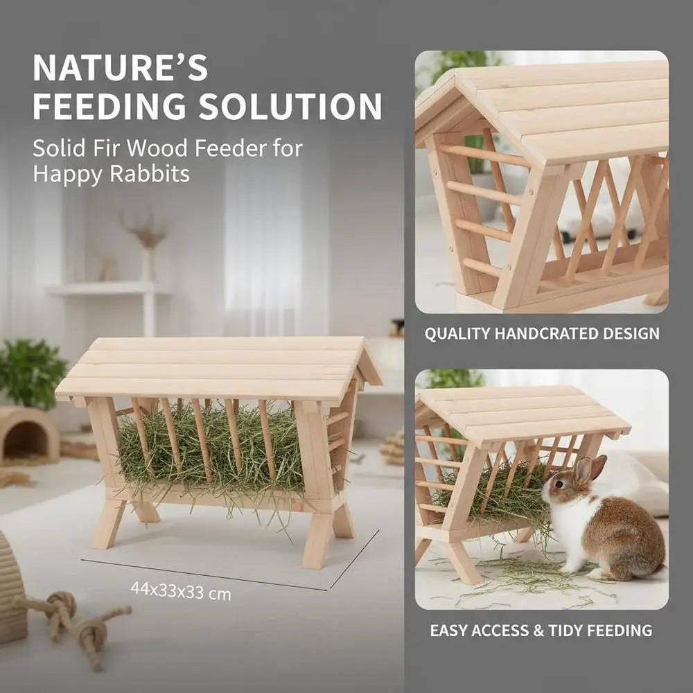 44x33x33 Cm Rabbit Hay Feeder, Solid Fir Wood Hay Rack, Large Capacity Feeding Holder, Helps Reduce Hay Mess, Easy To Use, For Rabbit Cage, Bunny Hutch, Small Animal Feeding Area