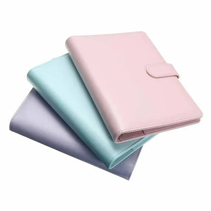 Solid Color Leather Folder Desktop Information Card Storage Notebook Folder Notepad Cover Leather Binder Study Office Supply