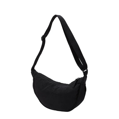 Nylon fabric zipper crossbody bag for men and women, crescent-shaped dumpling bag under the armpits, large capacity