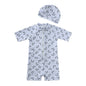 Baby Toddler One-piece Swimsuit With Hat Cartoon Print Kids Short Sleeve Zipper Swimwear Sun Protection For 0-7Y Boys Girls