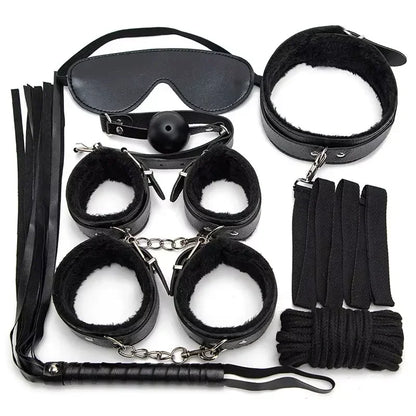 Erotic Bdsm Set Sexy Leather Plush Sex Toys Bondage Kit Handcuffs Feather Blindfold Flirt Exotic Accessories Couples Adult Games