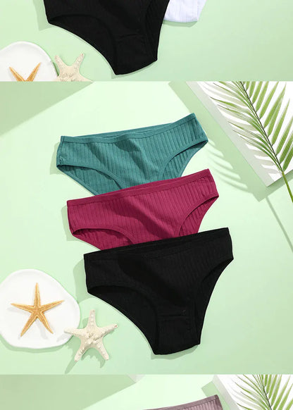 4PCS/SET Women's Cotton Panties Sexy Soft Striped Underpants 12 Solid Color Briefs Female Comfortable Stretch Lingerie M-XL