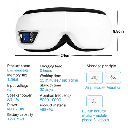 6D Smart Vibration Eye Massager Airbag Compress Eye Care Instrument Bluetooth Music Eye Massage Sleepping Mask Eye Relax Fatigue