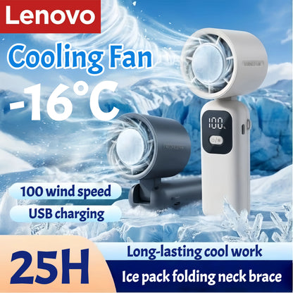 Lenovo Portable Fan Handheld Cooling Fan 100 Levels Foldable Rechargeable Strong Wind Air Cooler Digital Display Long Battery