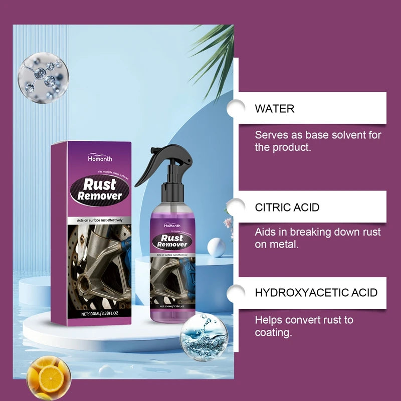 Car Rust Remover Spray Safe for Auto Paint Metal Surface Treatment for Chassis, Wheels, Tools Prevents Corrosion Degreaser 100ml