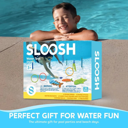 Sloosh 30 Pcs Diving Pool Toys Sinkers for kids with Storage Bag Includes 5 Diving Sticks 6 Diving Rings