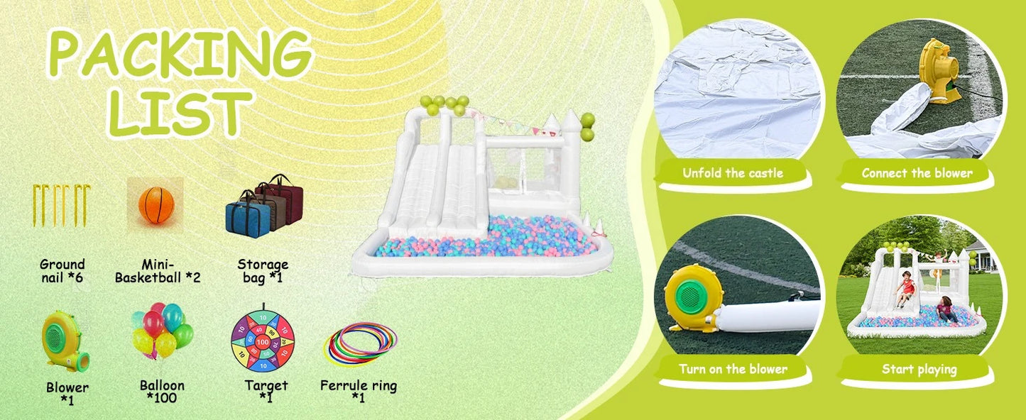 White Bounce House Oxford Bouncy Castle with Two Slides Bounce House for Kids with Large Ball Pits wedding Party Inflatable toys