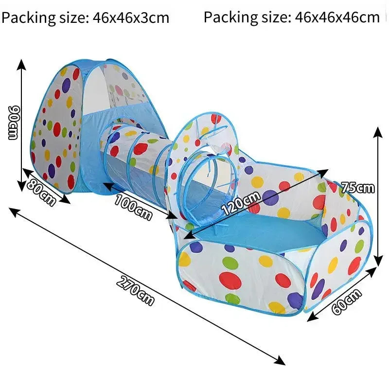 3-in-1 Pop Up Kids Play Tent Tunnel Ball Pit Basketball Hoop Foldable Portable Indoor Crawl Camping Play Equipment for Children