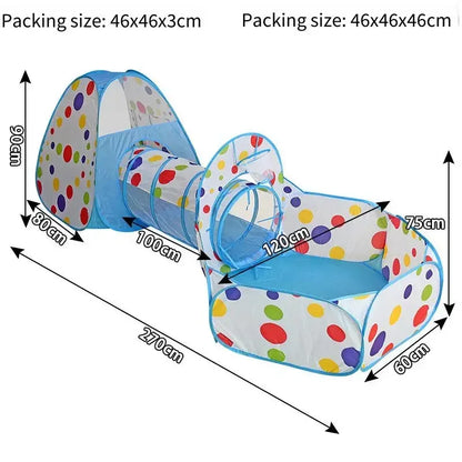 3-in-1 Pop Up Kids Play Tent Tunnel Ball Pit Basketball Hoop Foldable Portable Indoor Crawl Camping Play Equipment for Children