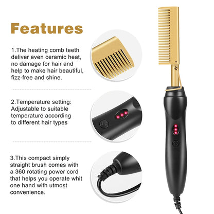 Hot Selling 2-In-1 Straight Hair Comb Portable Fast Heating Copper Straight Hair Comb Salon Professional Styling Tool