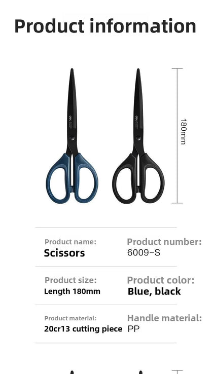 Deli Black Blade Scissors Stainless Steel Anti-Rust Shears Comfort Grip Office School Home Craft Cutting Stationery