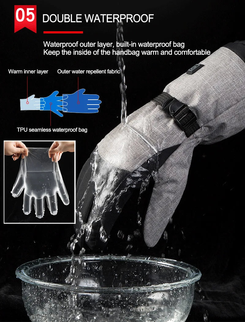 Men Electric Heated Skiing Gloves Smart Electrical  Winter Warm with Battery Case Gloves Touch Screen Electric Heated Equipment