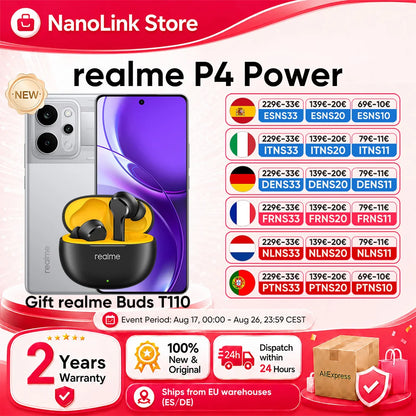realme P4 Power 5G Smartphone 10001mAh Battery 80W Ultra Fast Charge MediaTek Dimensity 7400 Ultra 5G 6.8'' 144Hz Screen NFC 2026 Nest Mobile Phone Big Battery