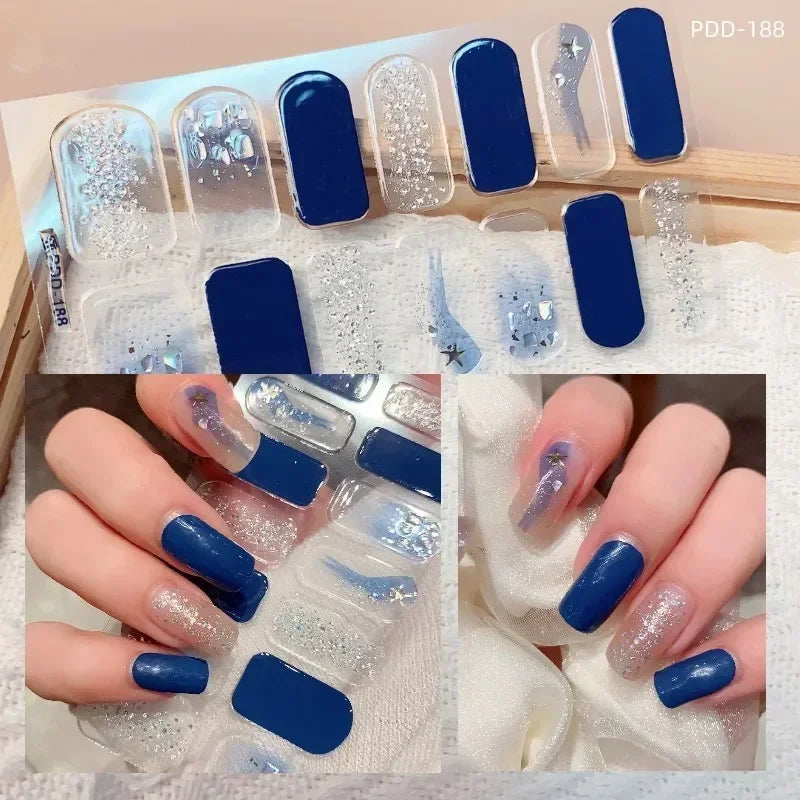 1PC Gel Nail Sticker Patch Slider Flower Gradient Color Back Glue Full Cover Waterproof Gel Nail Sticker UV Lamp Curing Manicur