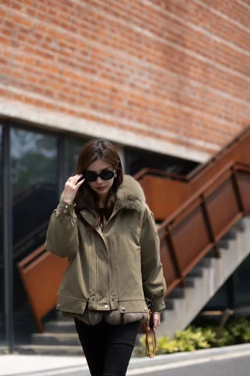 Upgraded 2023 Autumn/Winter omen's Pi vercomes Warm tras Coat Natural Fox Hair Fashion Wool Coat Temperament Slimming Inner Tank