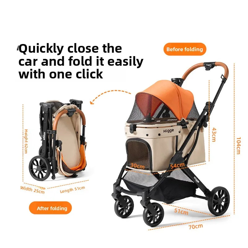 Foldable Pet Stroller Smooth Shockproof Stable Breathable Washable Outdoor Travel Cart for Dogs Cats