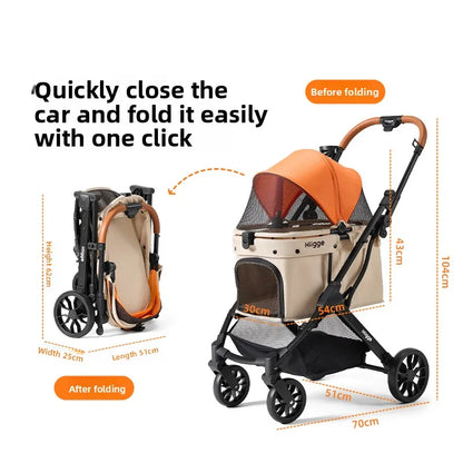 Foldable Pet Stroller Smooth Shockproof Stable Breathable Washable Outdoor Travel Cart for Dogs Cats