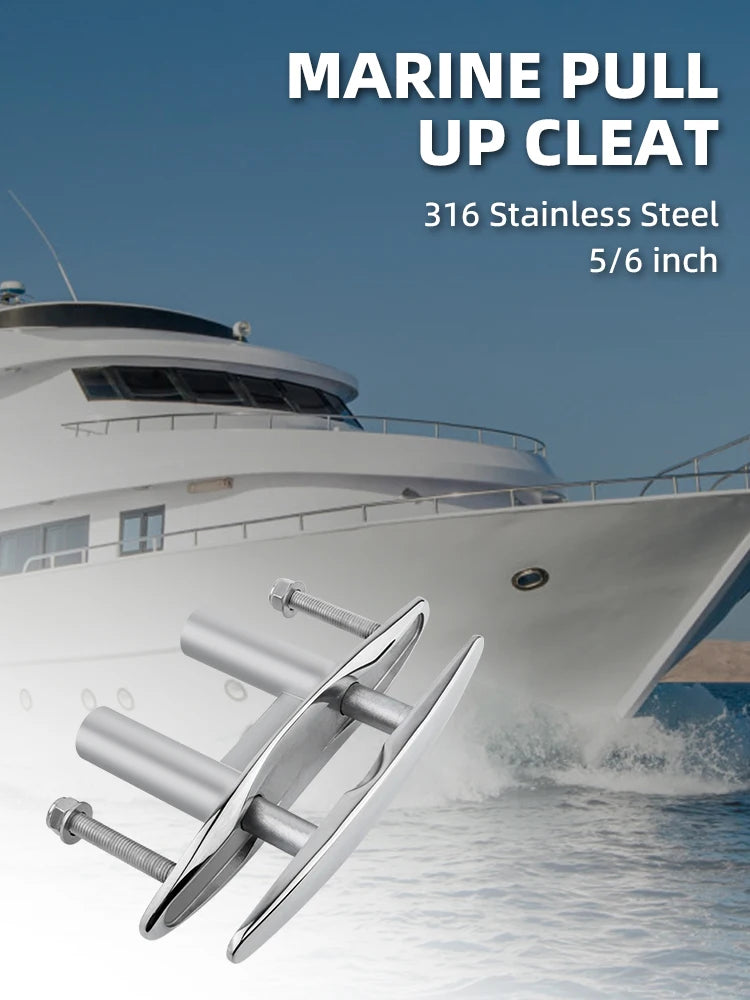 5/6 Inch 316 Stainless Steel Flush Cleat Boat Pop Up Cleat Pull Up Boat Accessories Mount Retractable Mooring Rope Yacht