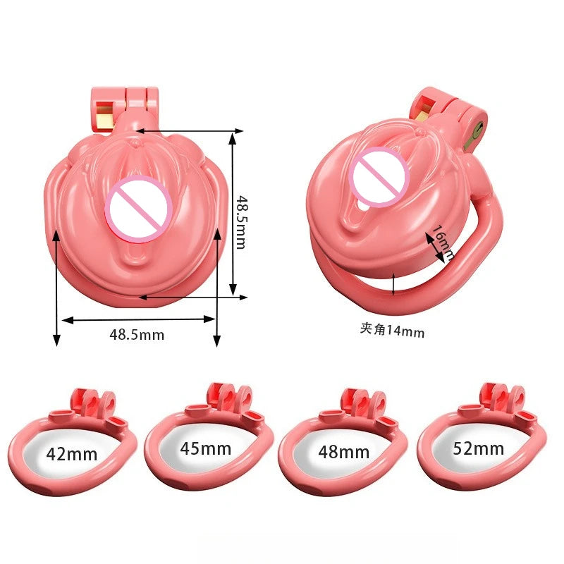 New Sissy Simulation Vagina Chastity Cock Cage Sex Toy with 4 Size Cock Ring Bdsm Penis Urethral Lock Adult Toy for Men